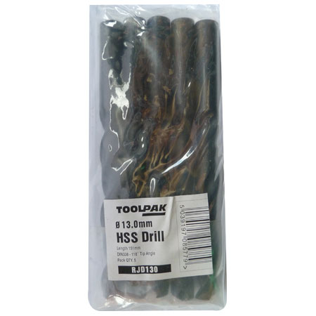 Jobber HSS Drill 13.0mm Roll Forged Toolpak Pack of 5